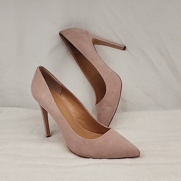 HALSTON HERITAGE CLAUDIA BIEGE/PINK LEATHER UPPER SUEDE STILLETO PUMPS 8.5 GUC - Picture 16 of 16